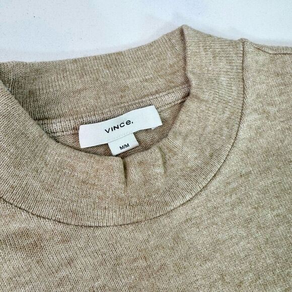 Vince Sweater Womens Medium Tan Neutral Cozy Mock Neck Neutral Minimalist - Picture 4 of 9